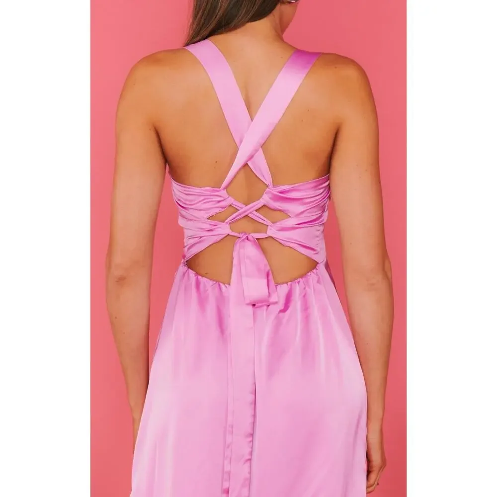 Show Me Your Mumu Mina Midi Dress Purple Pink Luxe Satin XL NWT - Picture 10 of 10